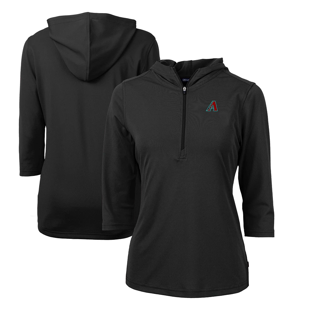 Women's Cutter & Buck Arizona Diamondbacks Virtue Eco Pique Recycled 3/4-Sleeve Half-Zip Pullover Hoodie