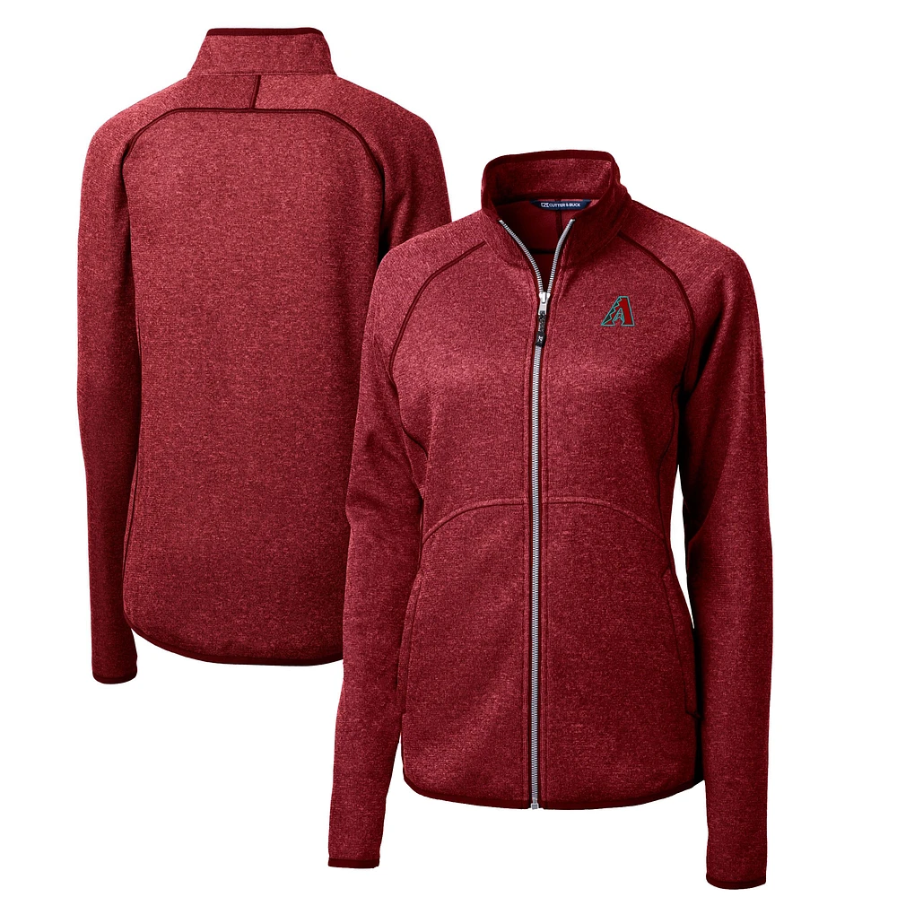 Women's Cutter & Buck Heather Red Arizona Diamondbacks Mainsail Sweater-Knit Full-Zip Jacket