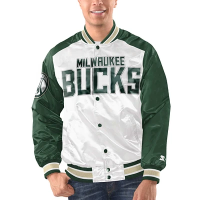 Men's Starter Hunter Green/ Milwaukee Bucks Renegade Satin Full-Snap Varsity Jacket