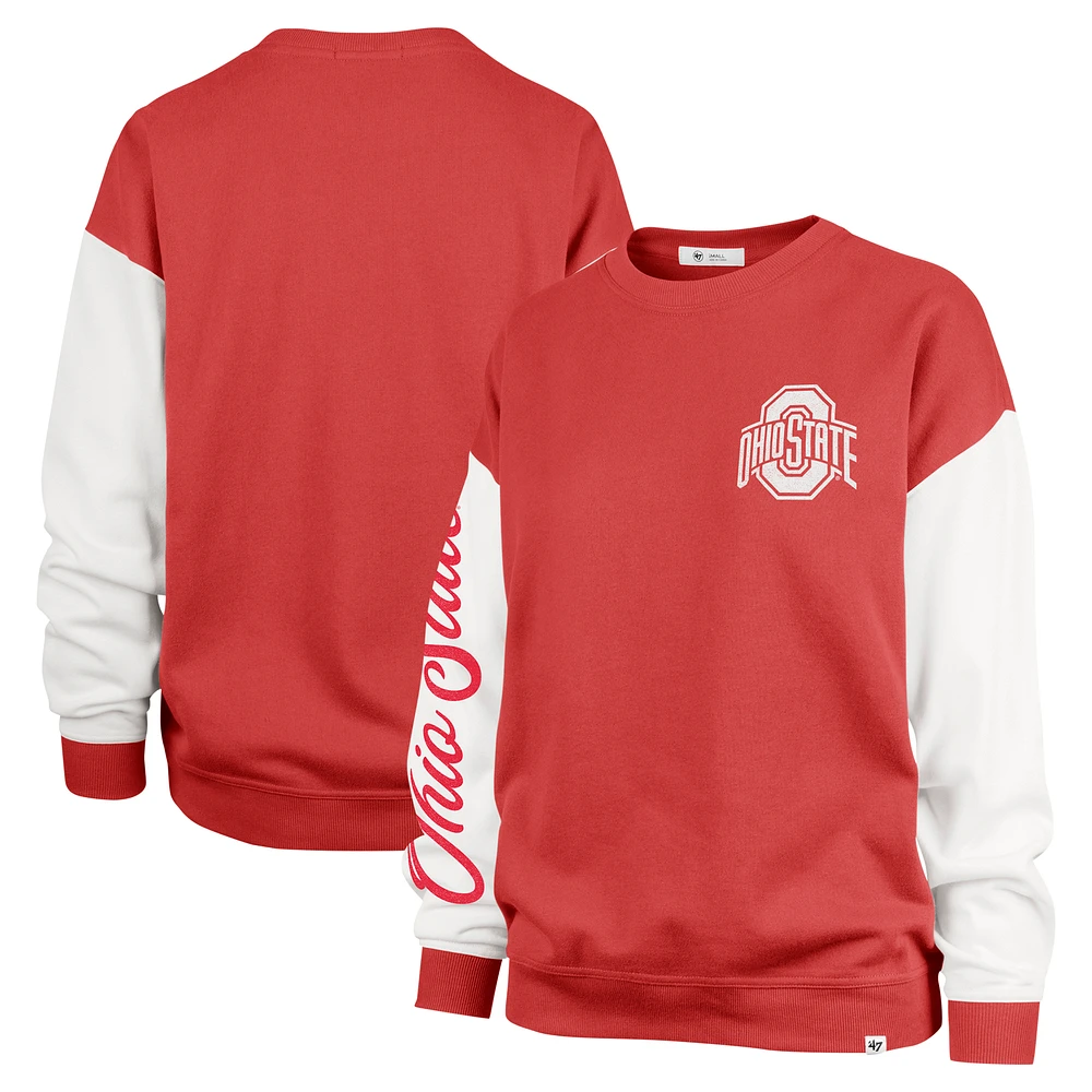 Women's '47 Scarlet Ohio State Buckeyes Double Header Rise Andie Pullover Sweatshirt