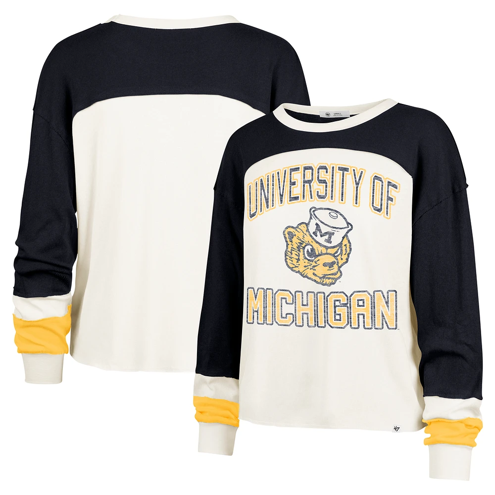 Women's '47 Cream Michigan Wolverines Double Header Curve Raglan Long Sleeve T-Shirt