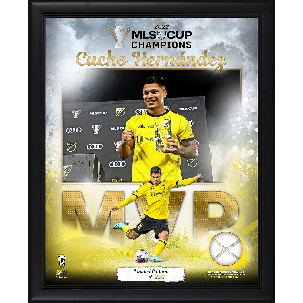 Cucho Hernández Columbus Crew 2023 MLS Cup Champions MVP Framed 16" x 20" Collage with a Piece of Match-Used Net from the 2023 MLS Cup - Limited Edition of 250