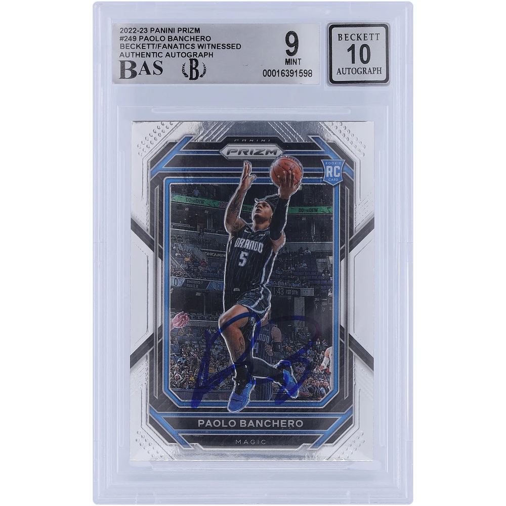 Paolo Banchero Orlando Magic Autographed 2022-23 Panini Prizm #249 Beckett Fanatics Witnessed Authenticated /10 Rookie Card