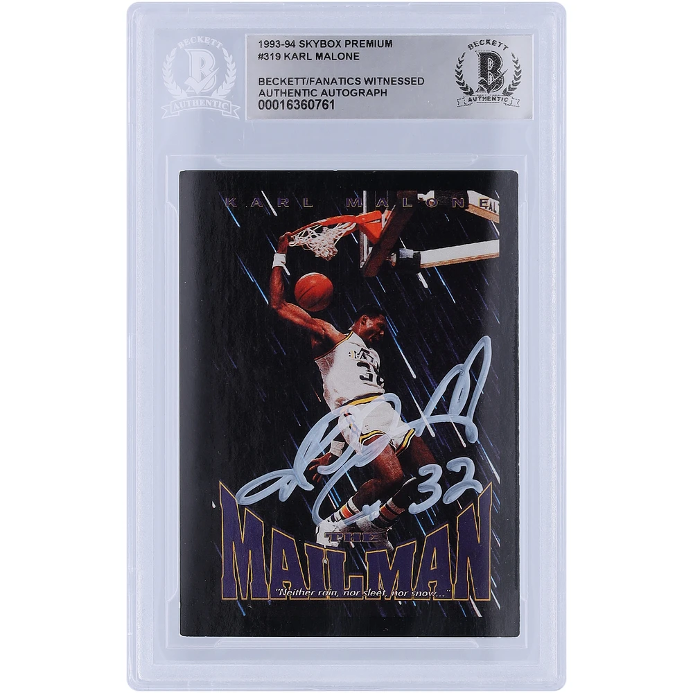 Karl Malone Utah Jazz Autographed 1993-94 Skybox Premium #319 Beckett Fanatics Witnessed Authenticated Card