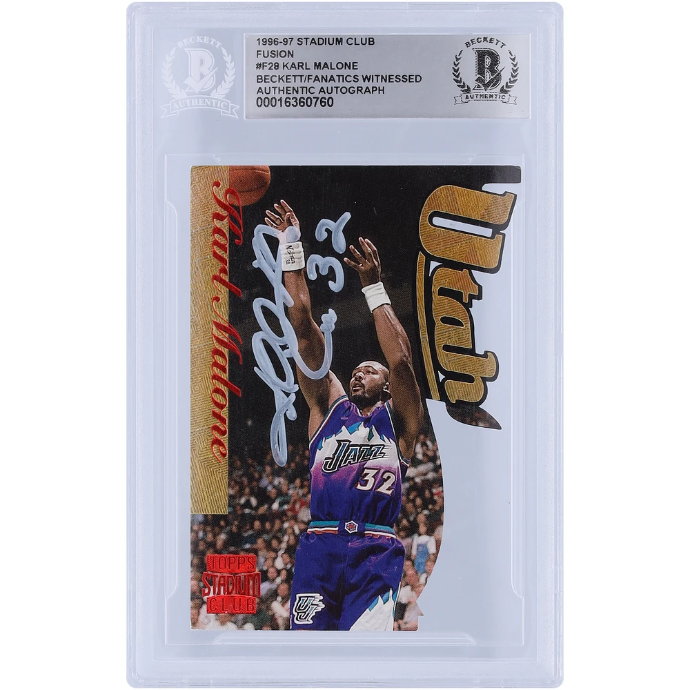 Karl Malone Utah Jazz Autographed 1996-97 Topps Stadium Club Fusion White Ink #F28 Beckett Fanatics Witnessed Authenticated Card