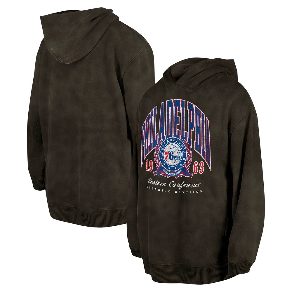 Unisex New Era Charcoal Philadelphia 76ers Oversized Essentials Pigment Wash Fleece Pullover Hoodie