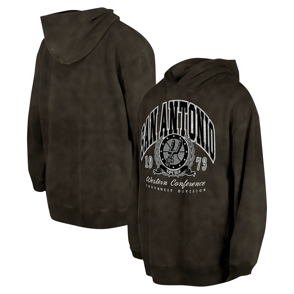 Unisex New Era Charcoal San Antonio Spurs Oversized Essentials Pigment Wash Fleece Pullover Hoodie