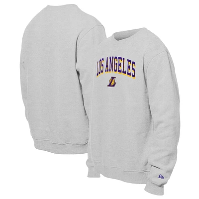 Men's New Era Gray Los Angeles Lakers Chenille Cross Over Pullover Sweatshirt