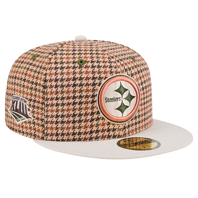 Men's New Era Tan Pittsburgh Steelers Houndstooth 59FIFTY Fitted Hat