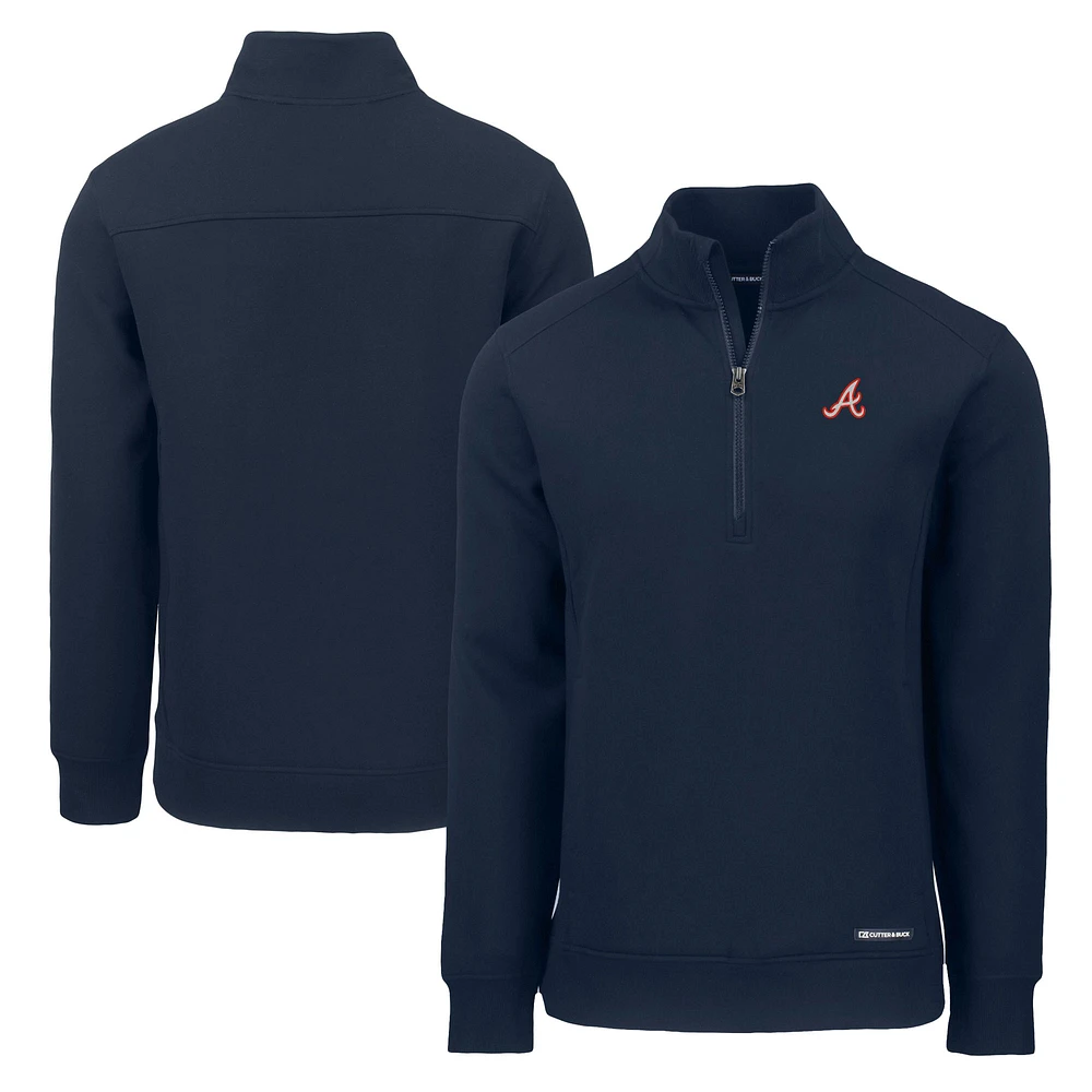 Men's Cutter & Buck Navy Atlanta Braves Cooperstown Collection Roam Eco Recycled Quarter-Zip Pullover