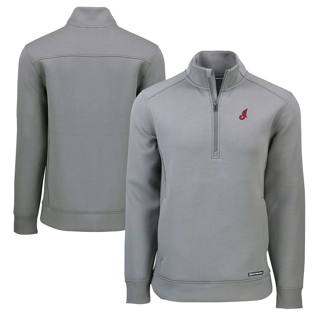 Men's Cutter & Buck Gray Cleveland Guardians Cooperstown Collection Roam Eco Recycled Quarter-Zip Pullover