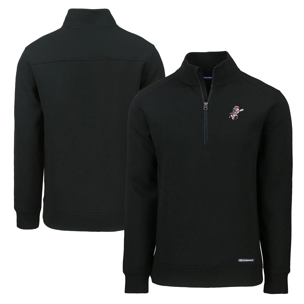 Men's Cutter & Buck Black Cincinnati Reds Cooperstown Collection Roam Eco Recycled Quarter-Zip Pullover