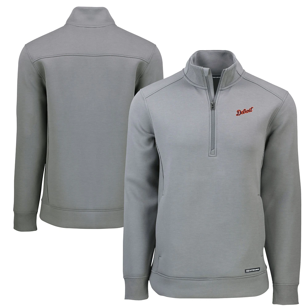 Men's Cutter & Buck Gray Detroit Tigers Cooperstown Collection Roam Eco Recycled Quarter-Zip Pullover