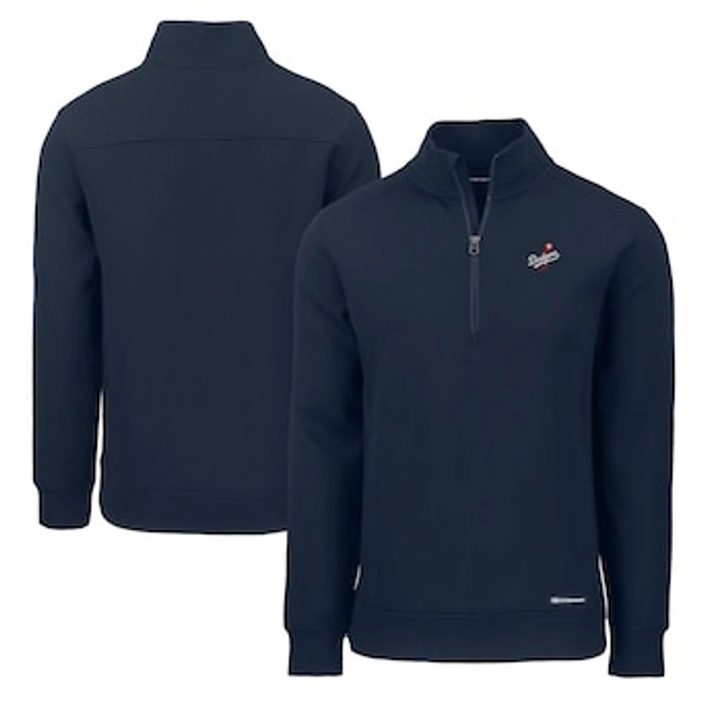 Men's Cutter & Buck Navy Los Angeles Dodgers Cooperstown Collection Roam Eco Recycled Quarter-Zip Pullover