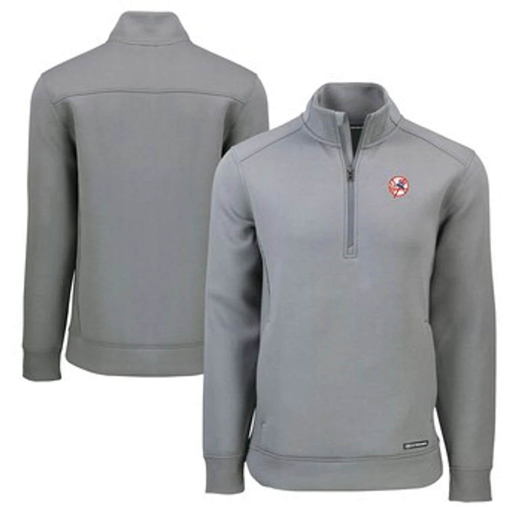 Men's Cutter & Buck Gray New York Yankees Cooperstown Collection Roam Eco Recycled Quarter-Zip Pullover