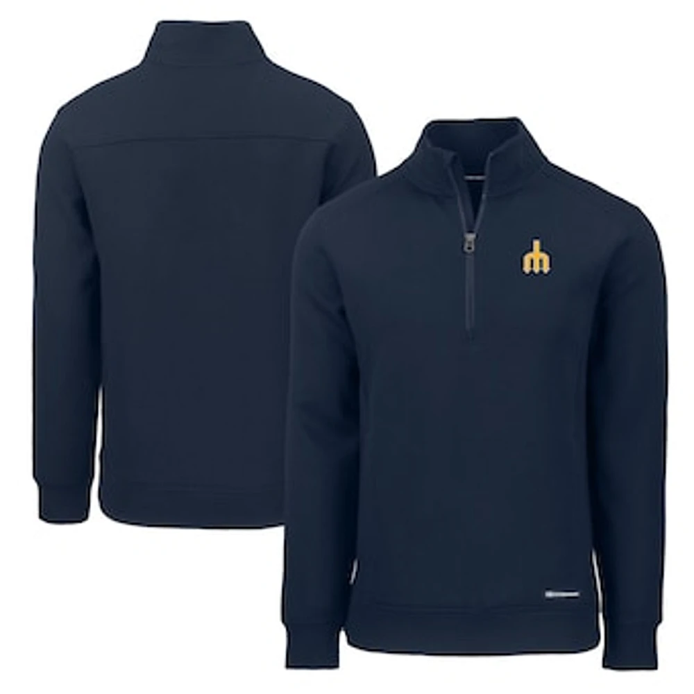 Men's Cutter & Buck Navy Seattle Mariners Cooperstown Collection Roam Eco Recycled Quarter-Zip Pullover
