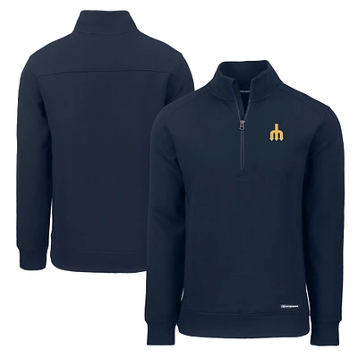 Men's Cutter & Buck Navy Seattle Mariners Cooperstown Collection Roam Eco Recycled Quarter-Zip Pullover