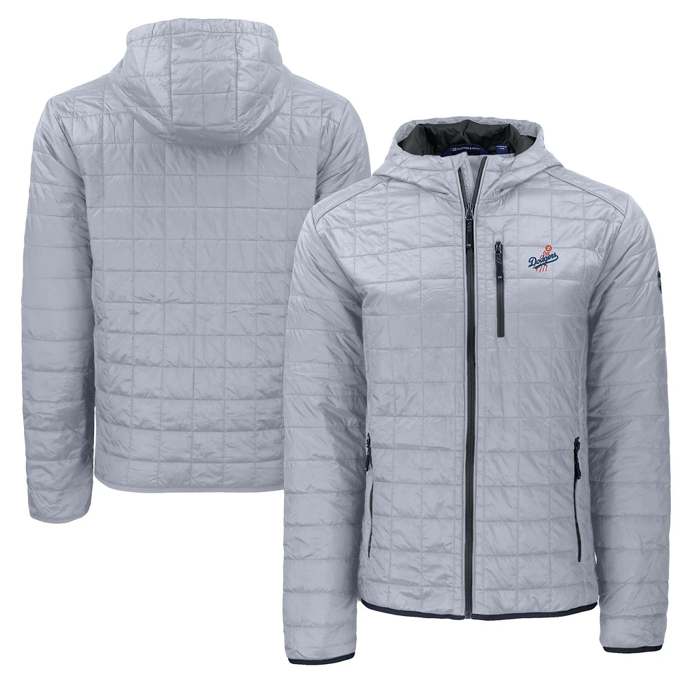 Men's Cutter & Buck Gray Los Angeles Dodgers Cooperstown Collection Rainier Primaloft Eco Full-Zip Hooded Jacket