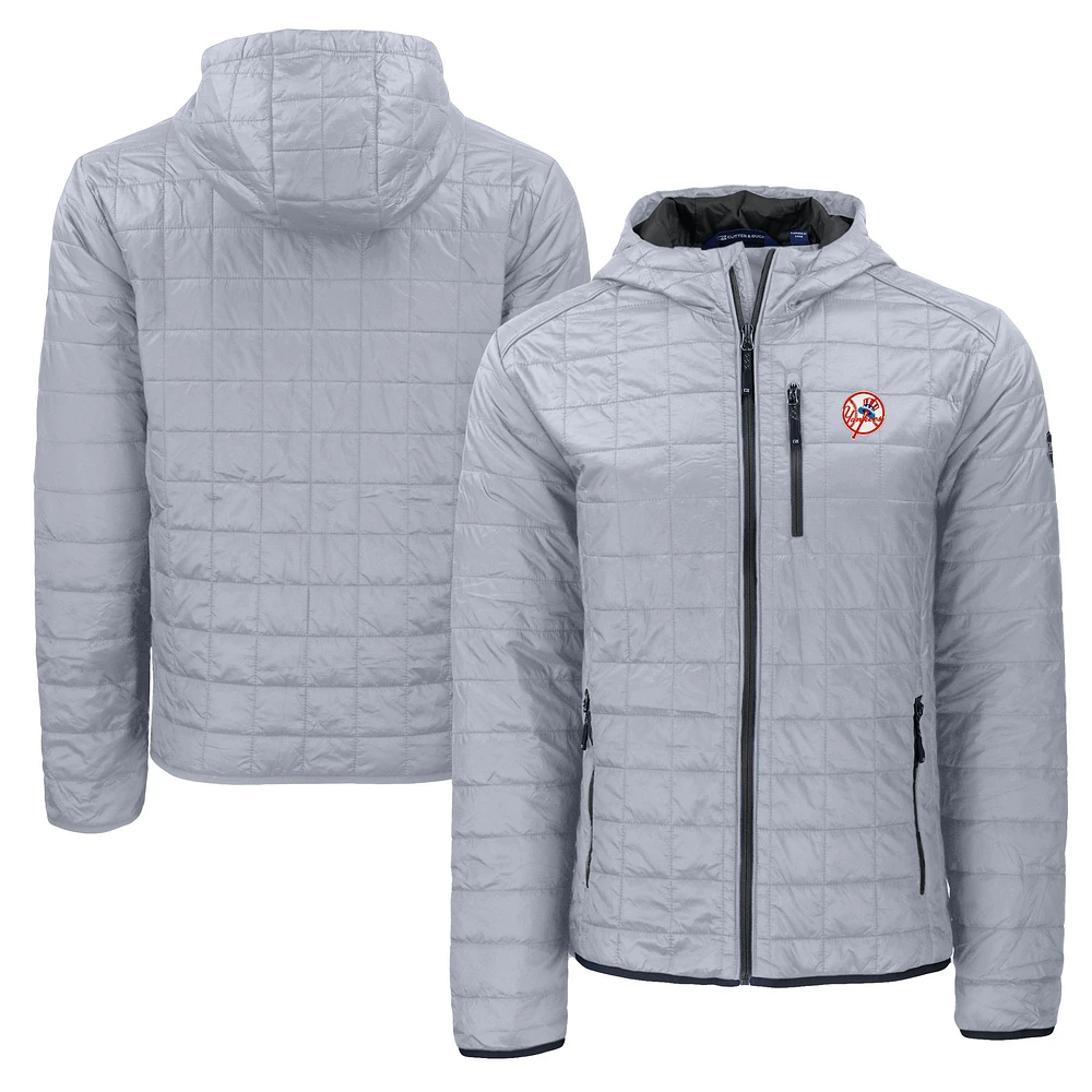Men's Cutter & Buck Gray New York Yankees Cooperstown Collection Rainier Primaloft Eco Full-Zip Hooded Jacket