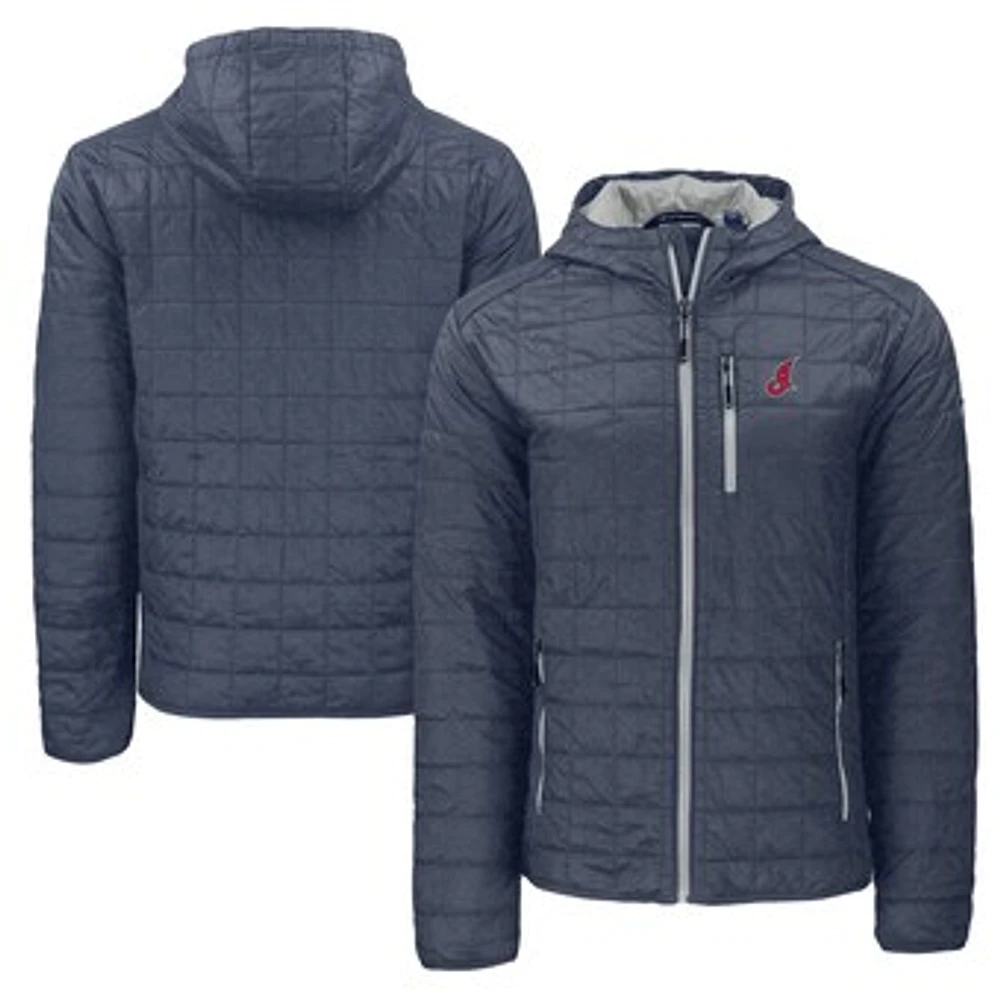 Men's Cutter & Buck Anthracite Cleveland Guardians Cooperstown Collection Rainier Primaloft Eco Full-Zip Hooded Jacket