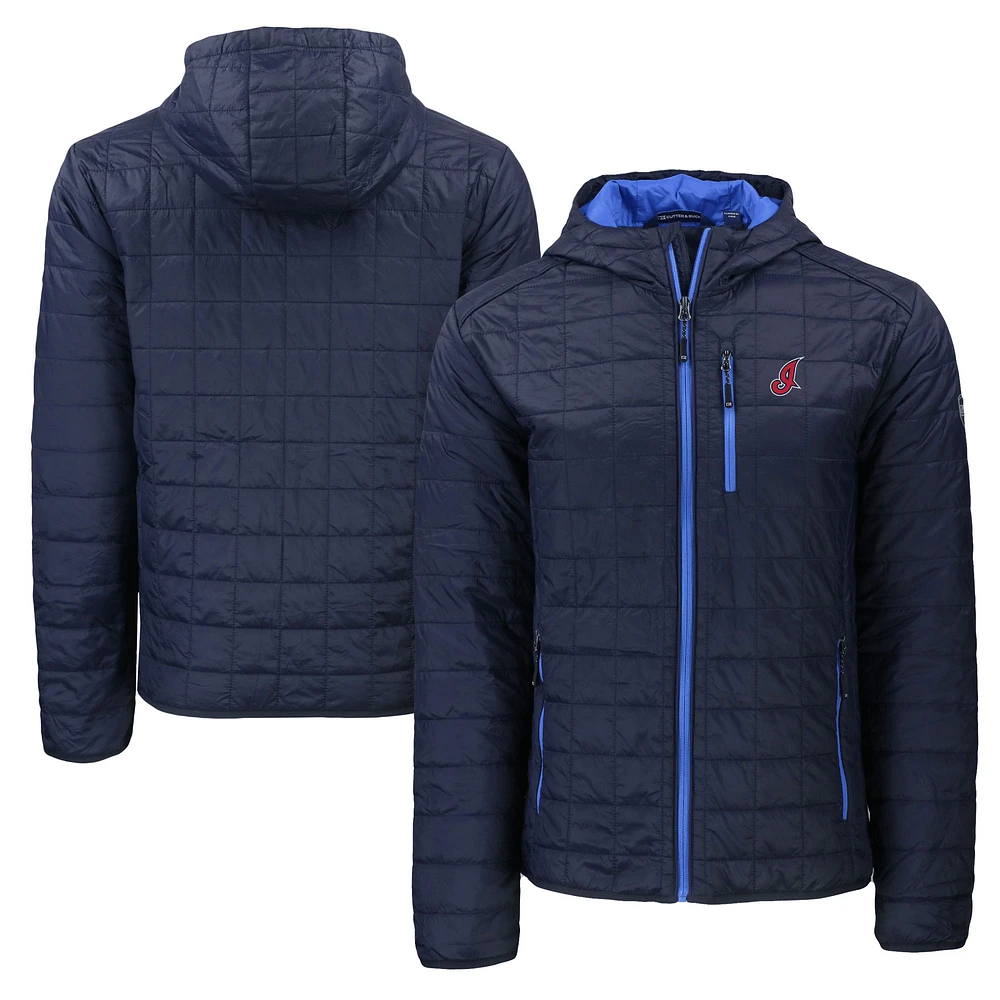 Men's Cutter & Buck Navy Cleveland Guardians Cooperstown Collection Rainier Primaloft Eco Full-Zip Hooded Jacket