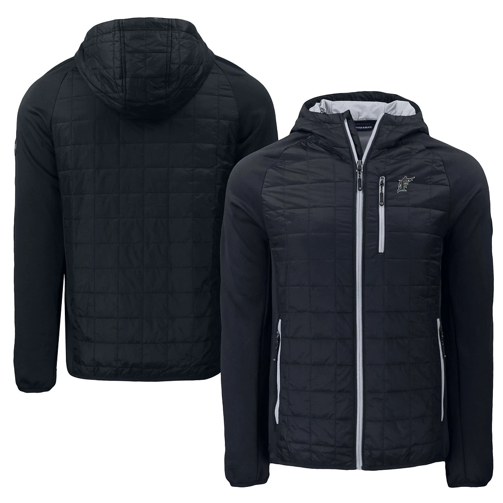 Men's Cutter & Buck Black Florida Marlins Cooperstown Collection Rainier Primaloft Eco Full-Zip Raglan Hybrid Jacket