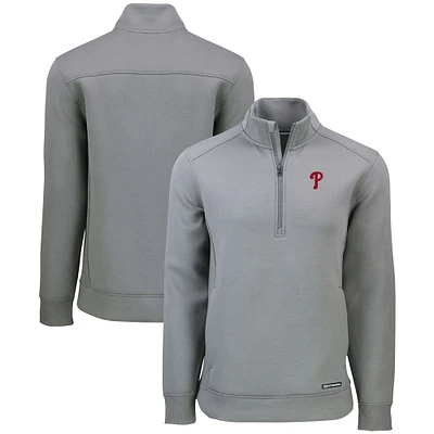 Men's Cutter & Buck Gray Philadelphia Phillies Roam Eco Recycled Quarter-Zip Pullover