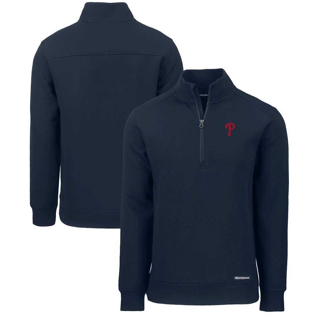 Men's Cutter & Buck Navy Philadelphia Phillies Roam Eco Recycled Quarter-Zip Pullover