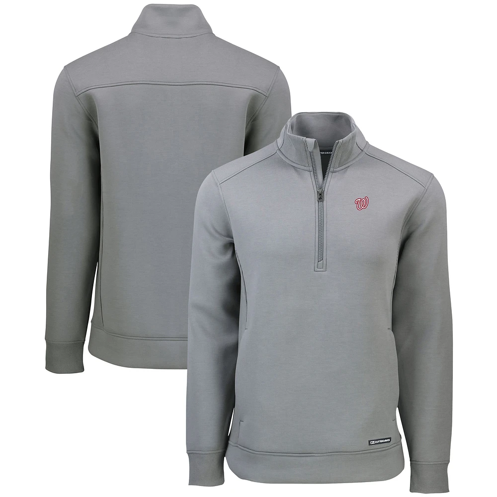 Men's Cutter & Buck Gray Washington Nationals Roam Eco Recycled Quarter-Zip Pullover