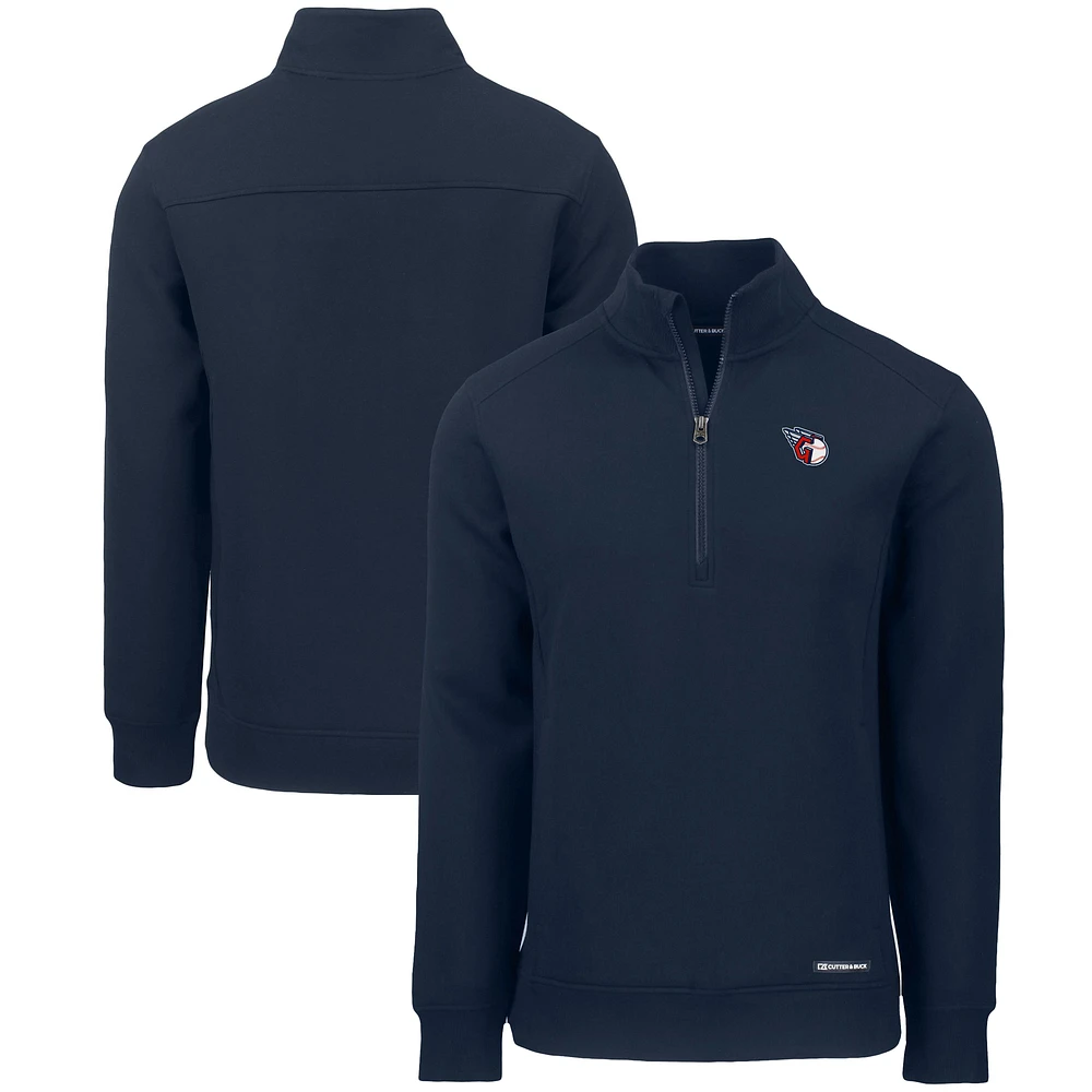 Men's Cutter & Buck Navy Cleveland Guardians Roam Eco Recycled Quarter-Zip Pullover