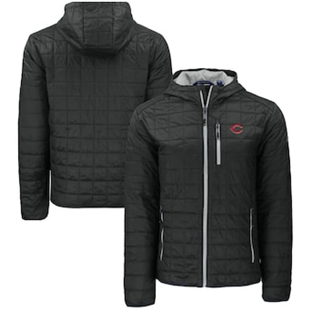 Men's Cutter & Buck Black Cincinnati Reds Rainier Primaloft Eco Full-Zip Hooded Jacket