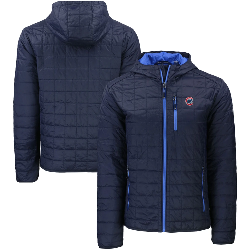 Men's Cutter & Buck Navy Chicago Cubs Rainier Primaloft Eco Full-Zip Hooded Jacket