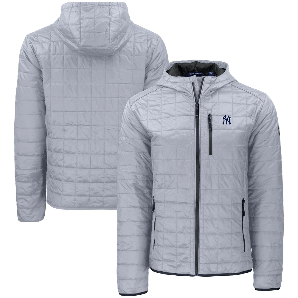 Men's Cutter & Buck Gray New York Yankees Rainier Primaloft Eco Full-Zip Hooded Jacket