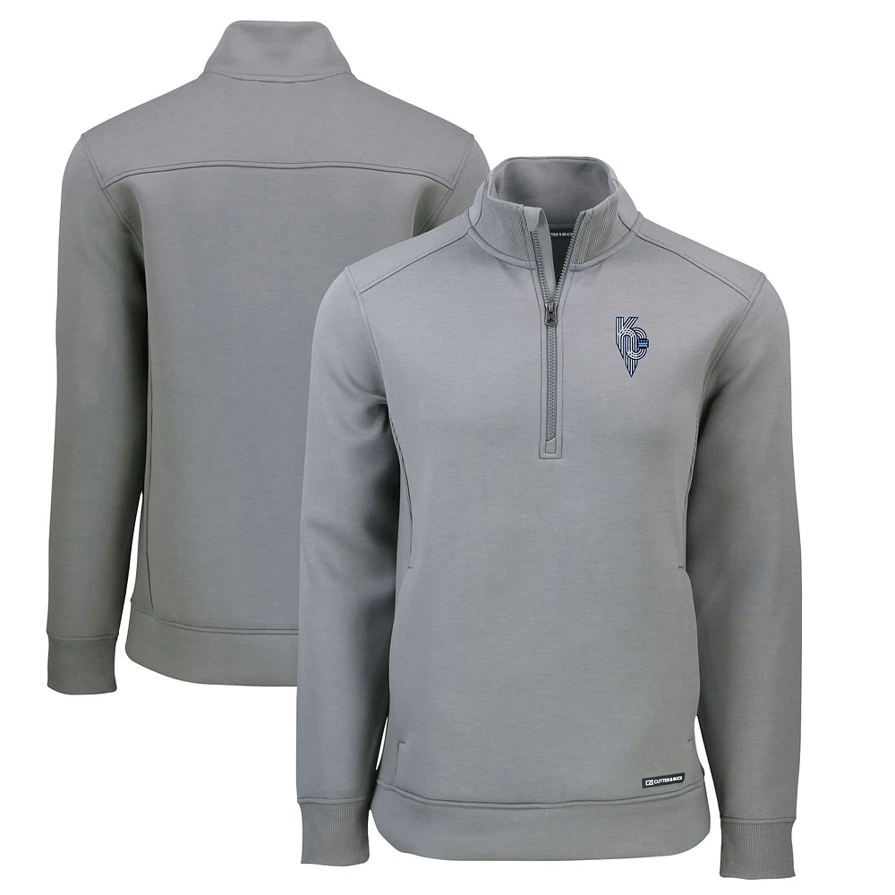 Men's Cutter & Buck Gray Kansas City Royals Connect Roam Eco Recycled Quarter-Zip Pullover