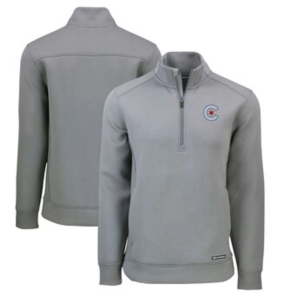 Men's Cutter & Buck Gray Chicago Cubs City Connect Roam Eco Recycled Quarter-Zip Pullover