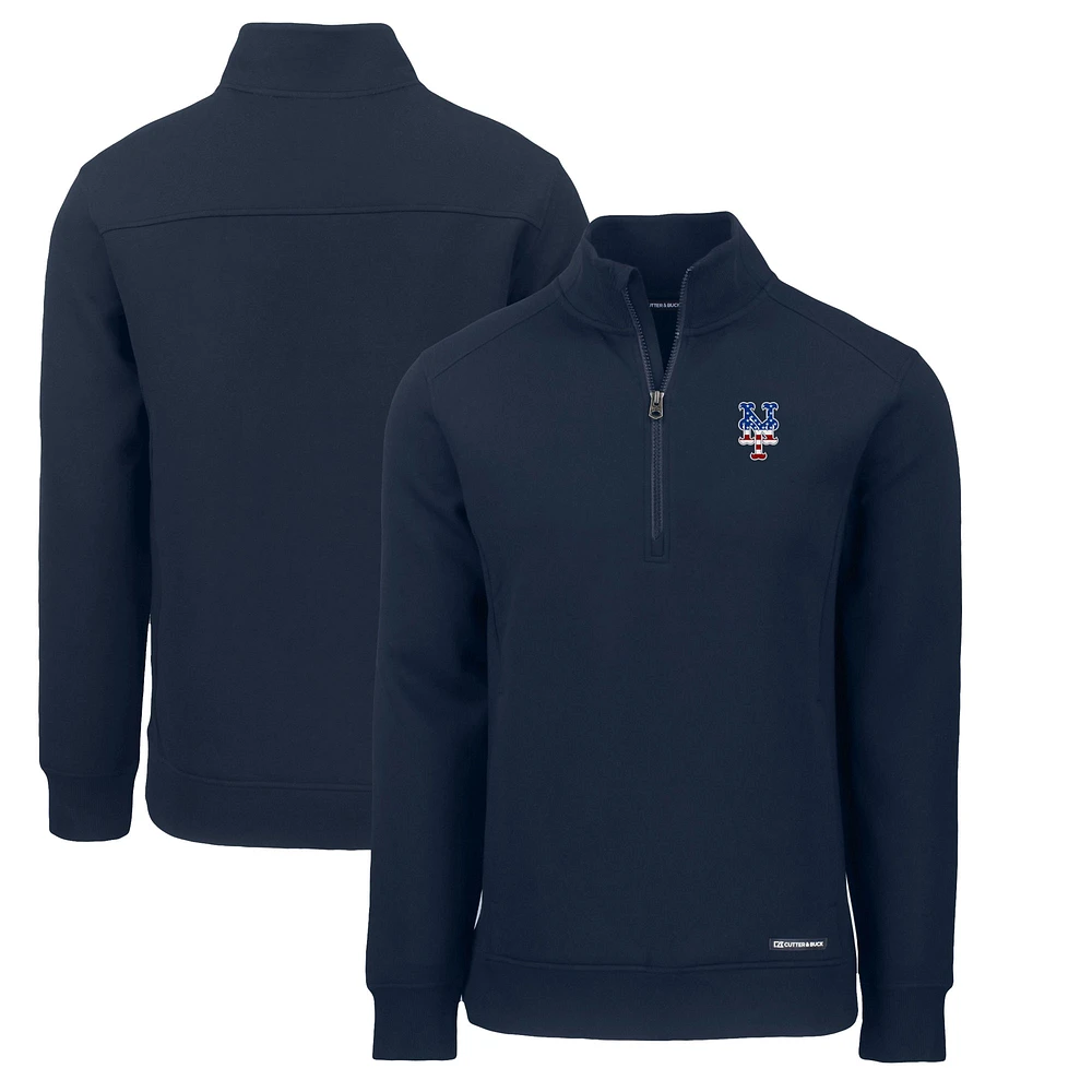 Men's Cutter & Buck Navy New York Mets Americana Roam Eco Recycled Quarter-Zip Sweatshirt