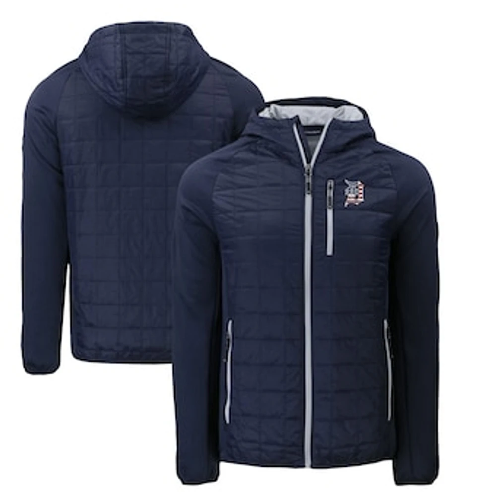 Men's Cutter & Buck Navy Detroit Tigers Americana Rainier Primaloft Eco Raglan Full-Zip Hybrid Jacket
