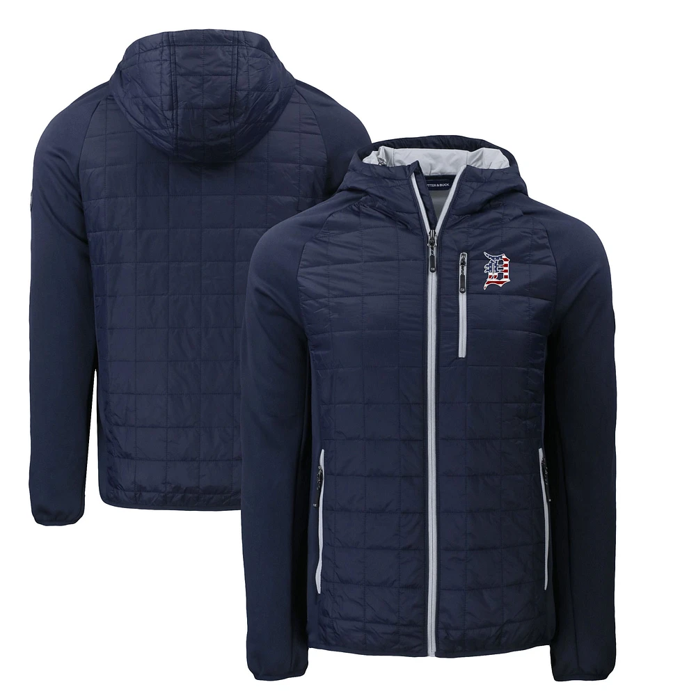 Men's Cutter & Buck Navy Detroit Tigers Americana Rainier Primaloft Eco Raglan Full-Zip Hybrid Jacket