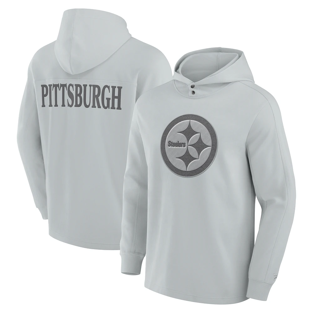Men's Fanatics Gray Pittsburgh Steelers Elements Blaze Tri-Blend Long Sleeve Hoodie T-Shirt