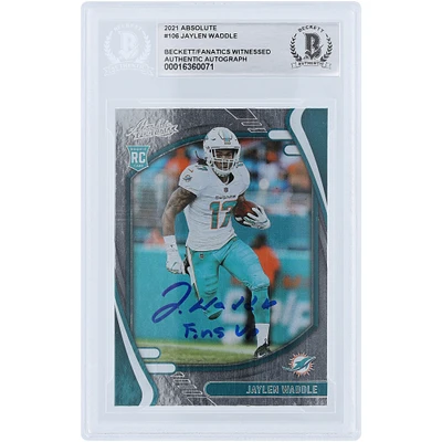 Jaylen Waddle Miami Dolphins Autographed 2021 Panini Absolute #106 Beckett Fanatics Witnessed Authenticated Rookie Card with "Fins Up" Inscription