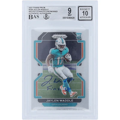 Jaylen Waddle Miami Dolphins Autographed 2021 Panini Prizm #338 Beckett Fanatics Witnessed Authenticated 9/10 Rookie Card with "Fins Up" Inscription