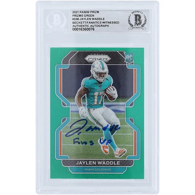 Jaylen Waddle Miami Dolphins Autographed 2021 Panini Prizm Prizm #338 Beckett Fanatics Witnessed Authenticated Rookie Card with "Fins Up" Inscription