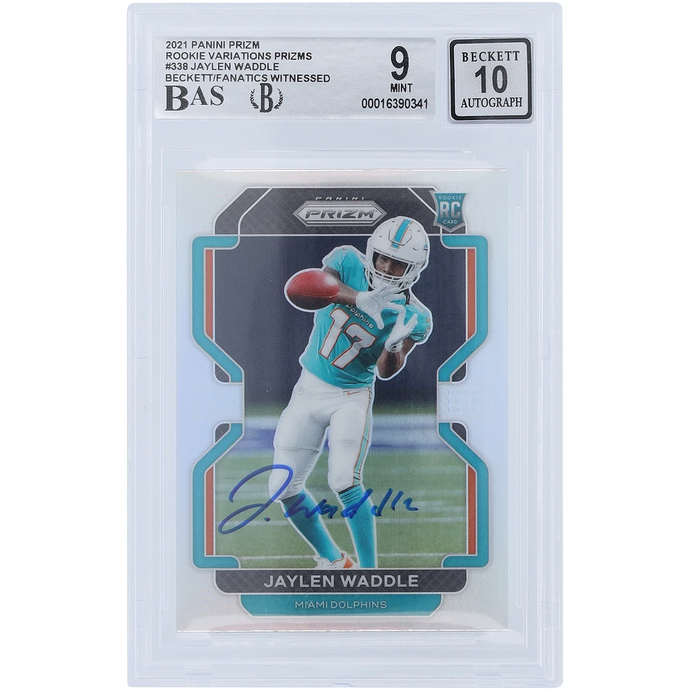 Jaylen Waddle Miami Dolphins Autographed 2021 Panini Prizm Rookie Variations Prizm #V-338 Beckett Fanatics Witnessed Authenticated 9/10 Rookie Card