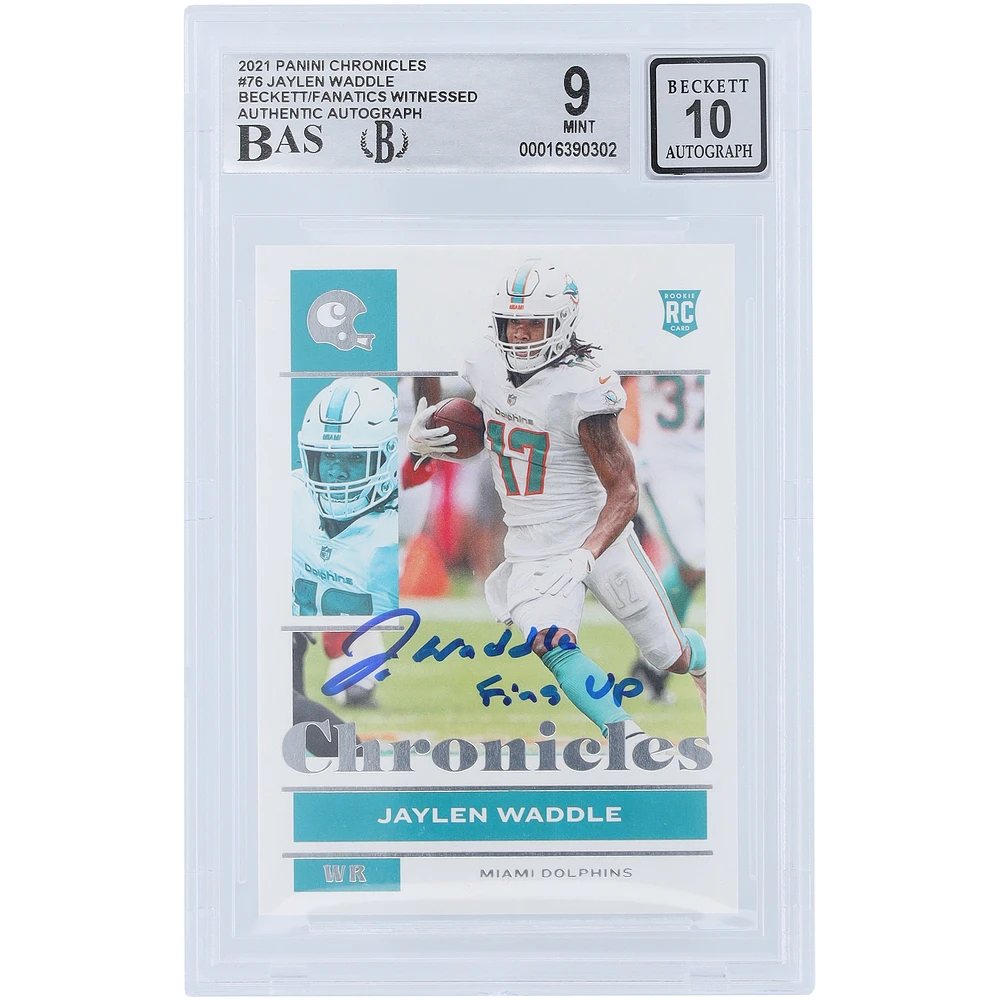 Jaylen Waddle Miami Dolphins Autographed 2021 Panini Chronicles #76 Beckett Fanatics Witnessed Authenticated 9/10 Rookie Card with "Fins Up" Inscription