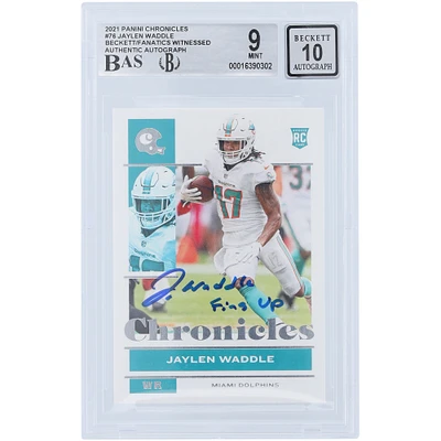 Jaylen Waddle Miami Dolphins Autographed 2021 Panini Chronicles #76 Beckett Fanatics Witnessed Authenticated 9/10 Rookie Card with "Fins Up" Inscription