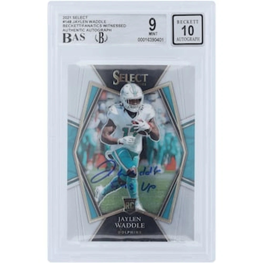 Jaylen Waddle Miami Dolphins Autographed 2021 Panini Select Premier Level #148 Beckett Fanatics Witnessed Authenticated /10 Rookie Card with "Fins Up" Inscription