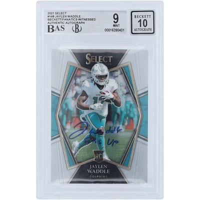 Jaylen Waddle Miami Dolphins Autographed 2021 Panini Select Premier Level #148 Beckett Fanatics Witnessed Authenticated /10 Rookie Card with "Fins Up" Inscription