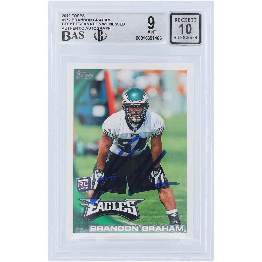 Brandon Graham Philadelphia Eagles Autographed 2010 Topps #172 Beckett Fanatics Witnessed Authenticated 9/10 Rookie Card