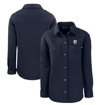 Women's Cutter & Buck Navy San Diego Chargers Throwback Logo Roam Eco Knit Full-Snap Shacket