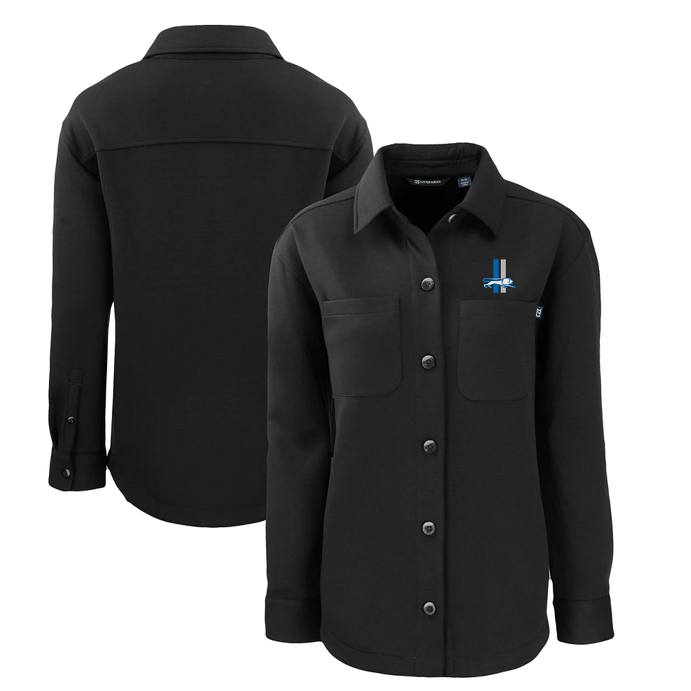 Women's Cutter & Buck Black Detroit Lions Throwback Logo Roam Eco Knit Full-Snap Shacket